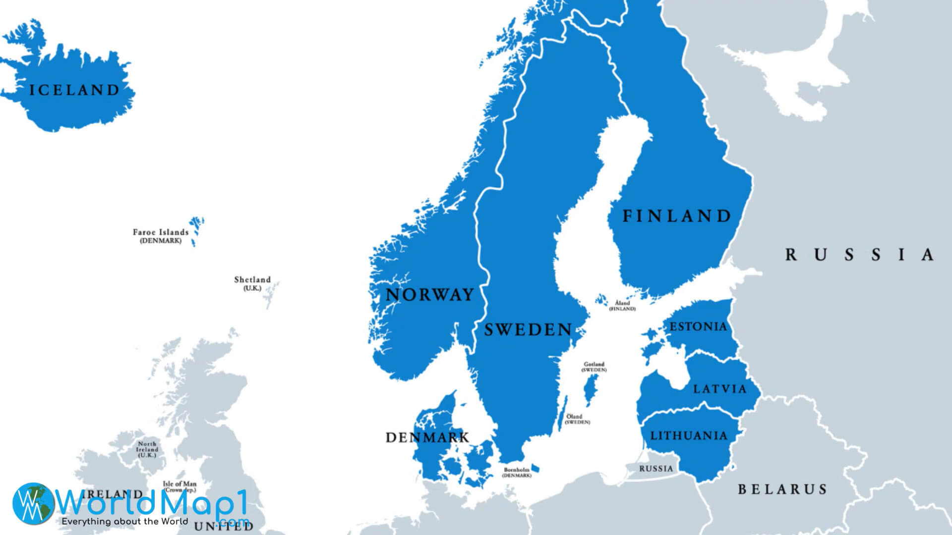 Karte der skandinavischen und baltischen Länder mit Lettland